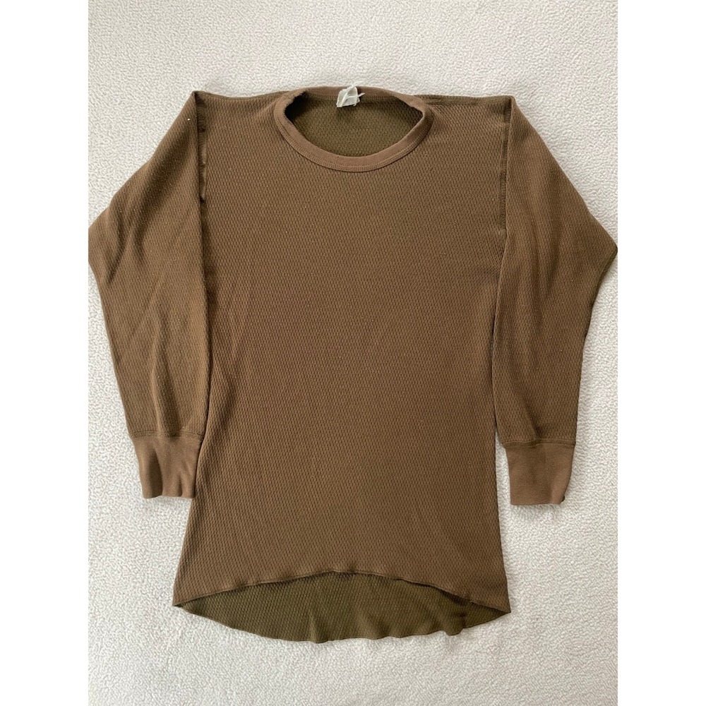 J.E. Morgan Mens Large Thermal Shirt Brown Arctex Waffle Knit Long Sleeve USA